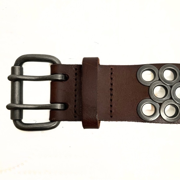 J Crew Brown Leather Grommet Nickel Hardware Belt Womens SZ S Edgy Punk Grunge - Picture 7 of 12